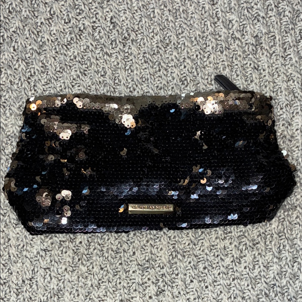 Victoria's Secret Black and Gold Sequin Cosmetic Bag